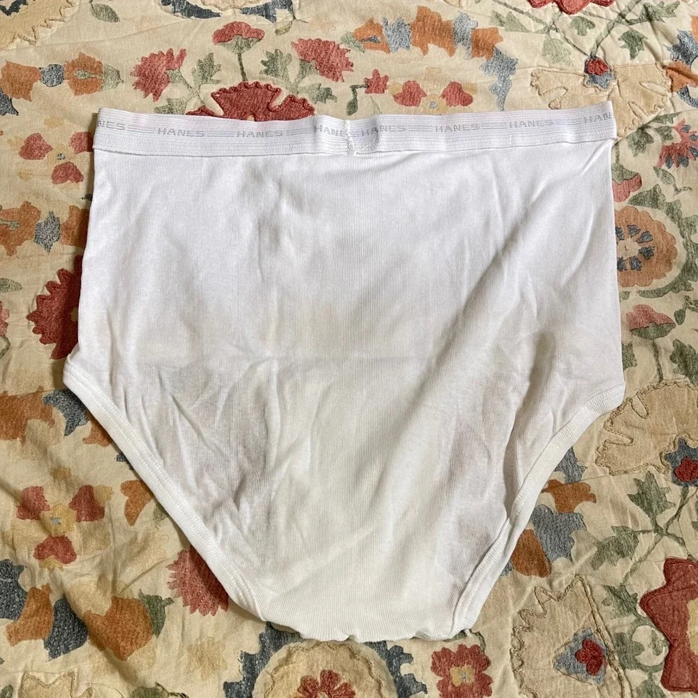 4 VTG Hanes 42 100% Cotton White Briefs 3 Grey Gray Stripe Waistband 80s 90s